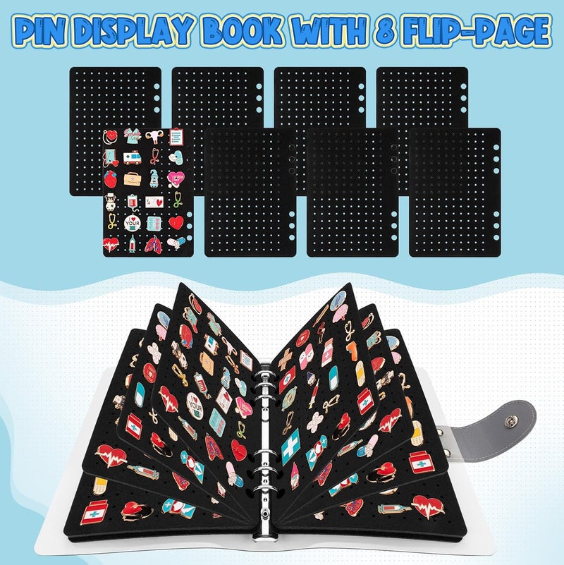 LSLYHTC 8 Pages Enamel Pin Display Book for Enamel Pins, A5 Pins Collection Storage Organizer Book for Collectors, Portable Travel Pin Trading Books with Clear PVC Cover (Not Include Accessories) - Image 2